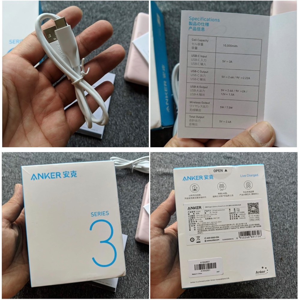 Sạc Dự Phòng Không Dây Từ Tính Anker A1652 A1642 PD 20W 10000mAh,Cho 12/13/14/15 Series,Sạc K Dây 5W/7.5W,Sạc Có Dây 20W