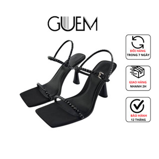 Giày Cao Gót Sandal 5cm Nữ Quai Mảnh Đính Đá Màu Đen A33