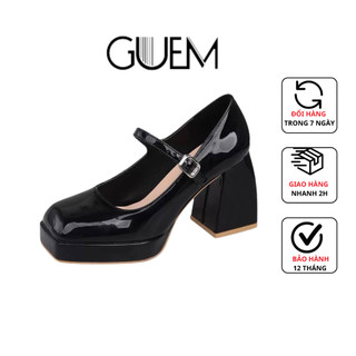 Giày cao gót nữ 10cm mũi vuông đúp da bóng quai ngang a28