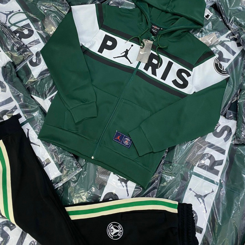 Bộ đồ nam thể thao dài tay thu đông áo mũ hoodie in vạch chữ Paris sọc đỏ thêu logo vải nỉ da cá BD28P