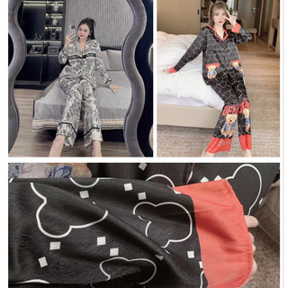 Đồ bộ mặc nhà họa tiết dễ thương - phong cách Quảng Châu - Chất liệu lụa xước Freesize 40-58kg.