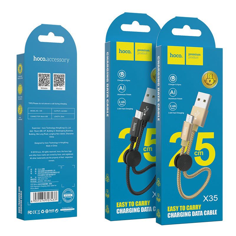 HOCO X35 DÀI 25cm CÁP SẠC NGẮN SẠC NHANH SIÊU BỀN DÂY DÙ MICRO USB-TYPE C cho sạc dự phòng điện thoại máy tính bảng
