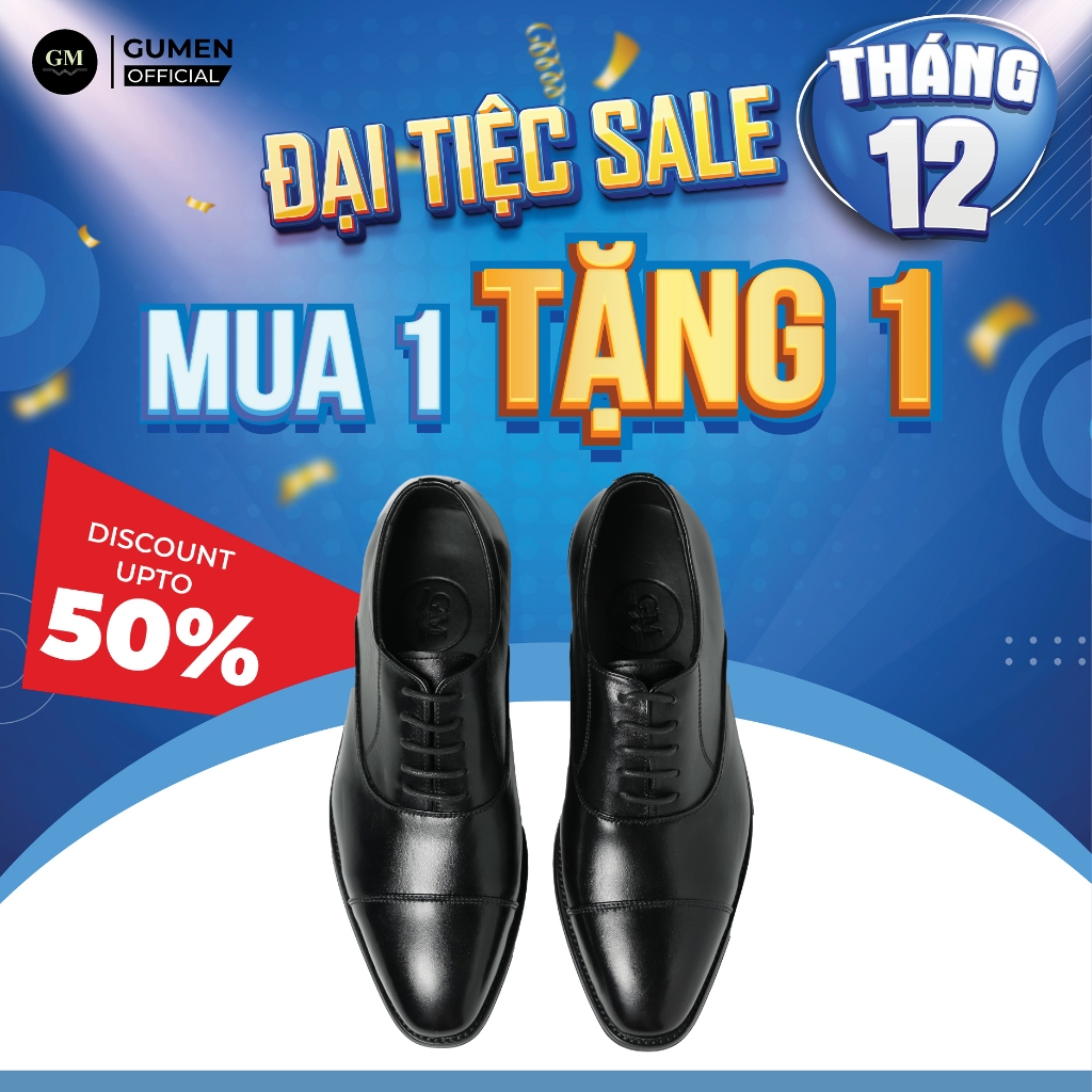 Giày Tây Cưới Công Sở Nam GUMEN OXFORD 368 ĐEN Da Bò NAPPA Cao Cấp Đế Phíp Giữ Phom Dáng