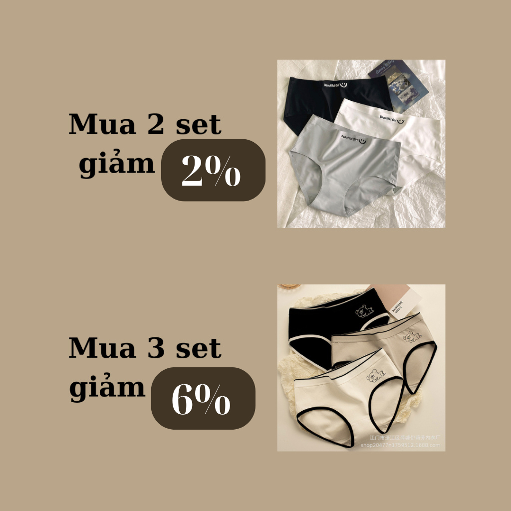 Set 3 quần lót nữ cotton nguyên chất co giãn tốt TOPBRA