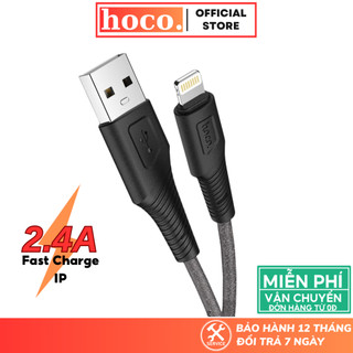 Dây sạc nhanh Hoco USB to lP 1M cáp silicone hỗ trợ sạc 2.4A dành cho các dòng máy lP7 8p xsm 11 12