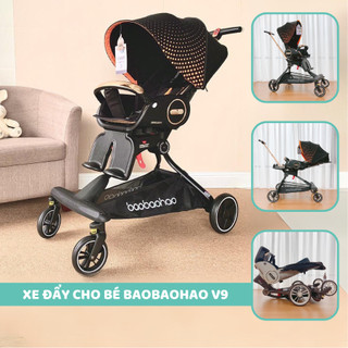 Xe đẩy cho bé 2 chiều 3 tư thế gấp gọn Baobaohao V9 màu cam - Xe đẩy có chế độ giảm sốc, xoay 360 độ, tiện dụng