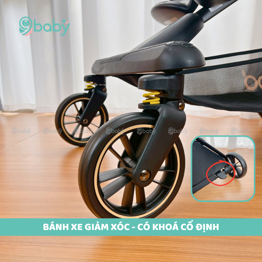 Xe đẩy gấp gọn cho em bé Baobaohao V9 màu đen - Chế độ giảm xóc - Xoay 360 độ
