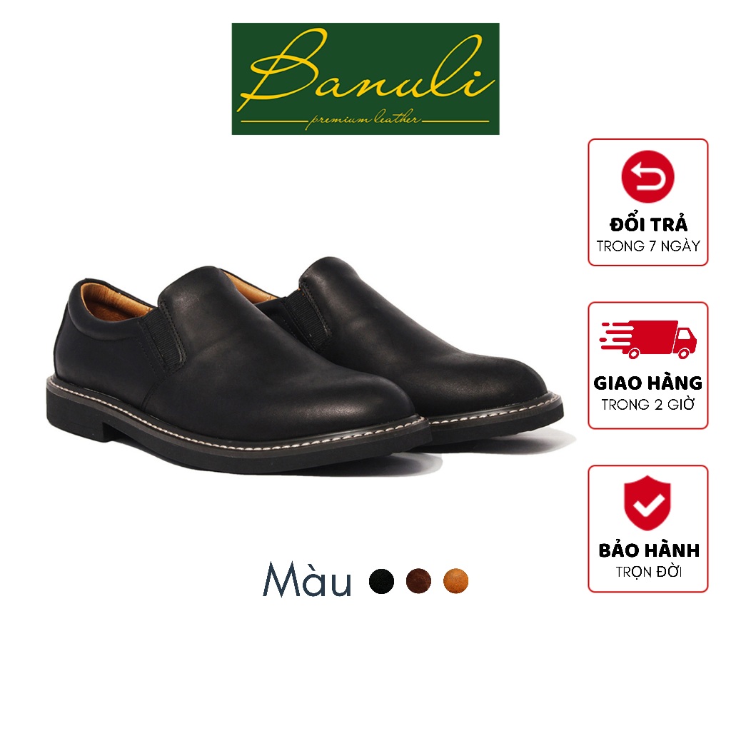 Giày Lười Nam BANULI B1SL1M0 (100% Da Bò Ý Mặt Ngoài Và Lót Trong, Cổ Điển Siêu êm, Chính Hãng)