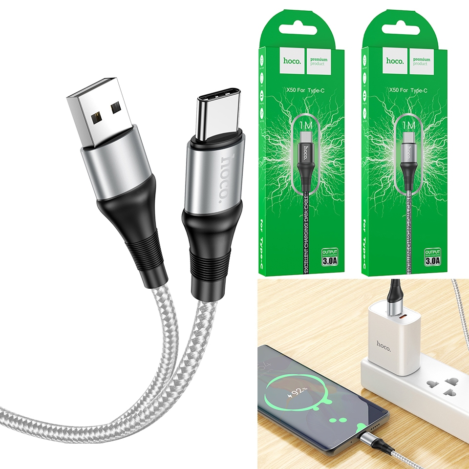 Hoco Chính Hãng - Dây cáp sạc nhanh X50 truyền dữ liệu 2.4A , 3A Type C / Micro USB  Dây Dù Dài 1M Siêu Bền - H2N SHOP..