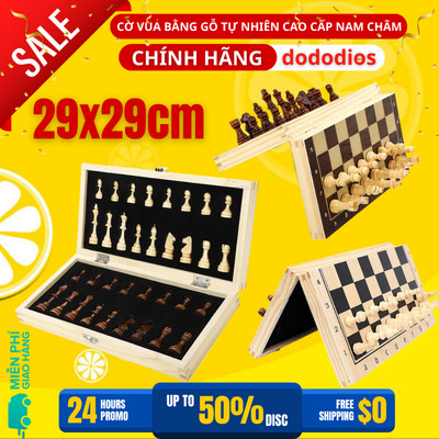 Cờ Vua Gỗ Cao Cấp Cỡ Vừa 29x29cm - Bộ Cờ Vua Bằng Gỗ Thông Tự Nhiên Có Chọn Loại Nam Châm Chính Hãng Dododios