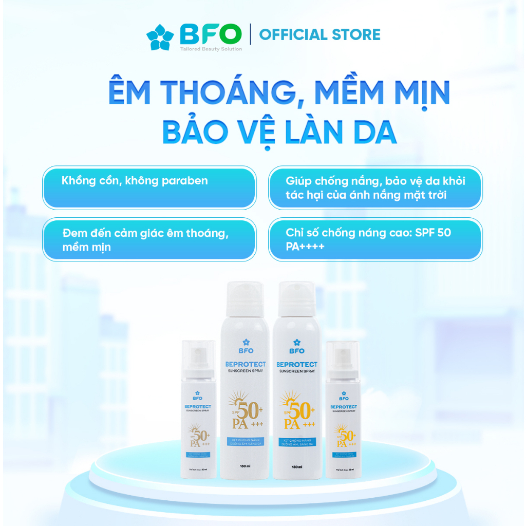 Xịt Chống Nắng Bảo Vệ Hoàn Hảo BFO Giúp Chống Nắng Nâng Tone SPF 50 PA+++ Bảo Vệ Da Suốt Cả Ngày 180ml/50ml