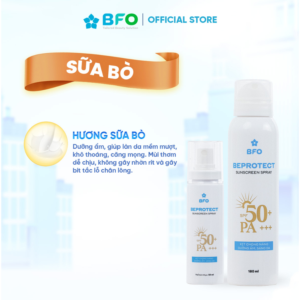 Xịt Chống Nắng Bảo Vệ Hoàn Hảo BFO Giúp Chống Nắng Nâng Tone SPF 50 PA+++ Bảo Vệ Da Suốt Cả Ngày 180ml/50ml