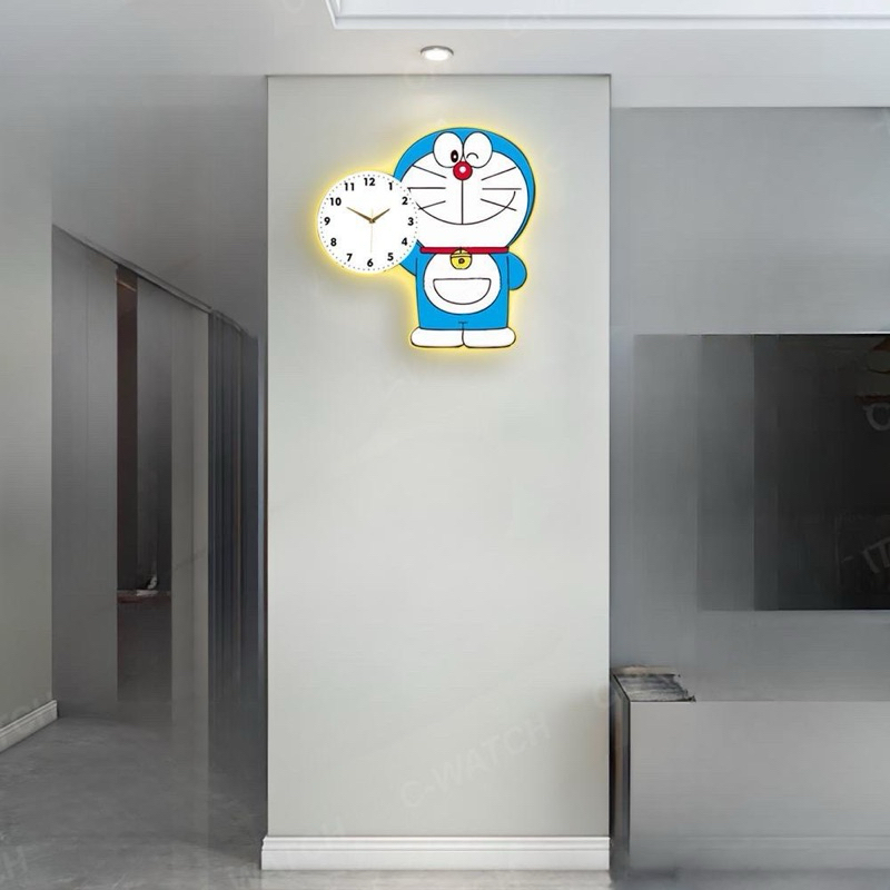 Đồng hồ treo tường PHG, DOREMON, GẤU tráng gương cao cấp kim trôi, đồng hồ trang trí, Decor nhà cửa, làm quà tặng