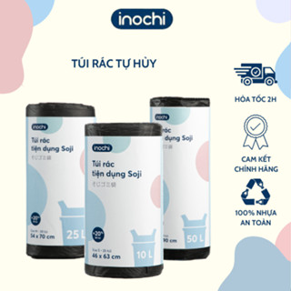 [COMBO 8 cuộn 280 túi] rác tiện dụng Soji 10L, 25L, 50L chính hãng INOCHI. Túi rác đen có quai, tự phân hủy, ngăn mùi