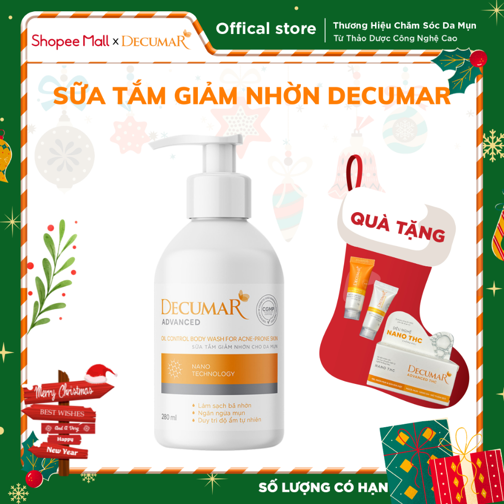 Sữa Tắm Cho Da Mụn DECUMAR 280ml, chứa Nano THC và chiết xuất rau má làm sạch giảm mụn hiệu quả