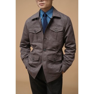 Áo safari jacket màu chestnut chất liệu da lộn, có chun chỉnh eo premium kilee 2023