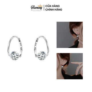 Khuyên tai nữ bạc 925 mạ vàng Alva dạng tròn mặt đá sang chảnh nữ tính | HARMONY ACCESSORIES K212