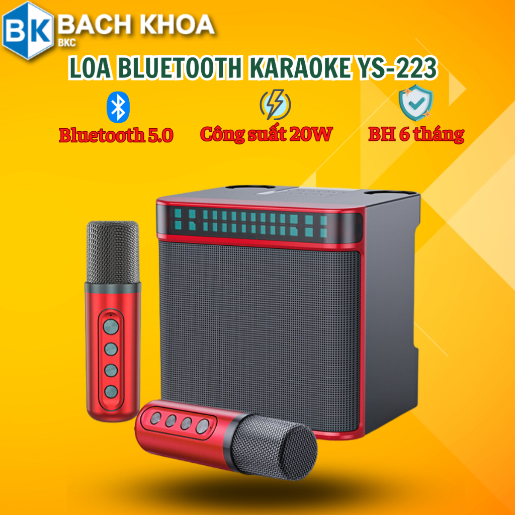 Loa bluetooth karaoke YS-223 công xuất 20W kèm hai mic hát song ca , loa karaoke mini có đèn led siêu đẹp nhiều màu