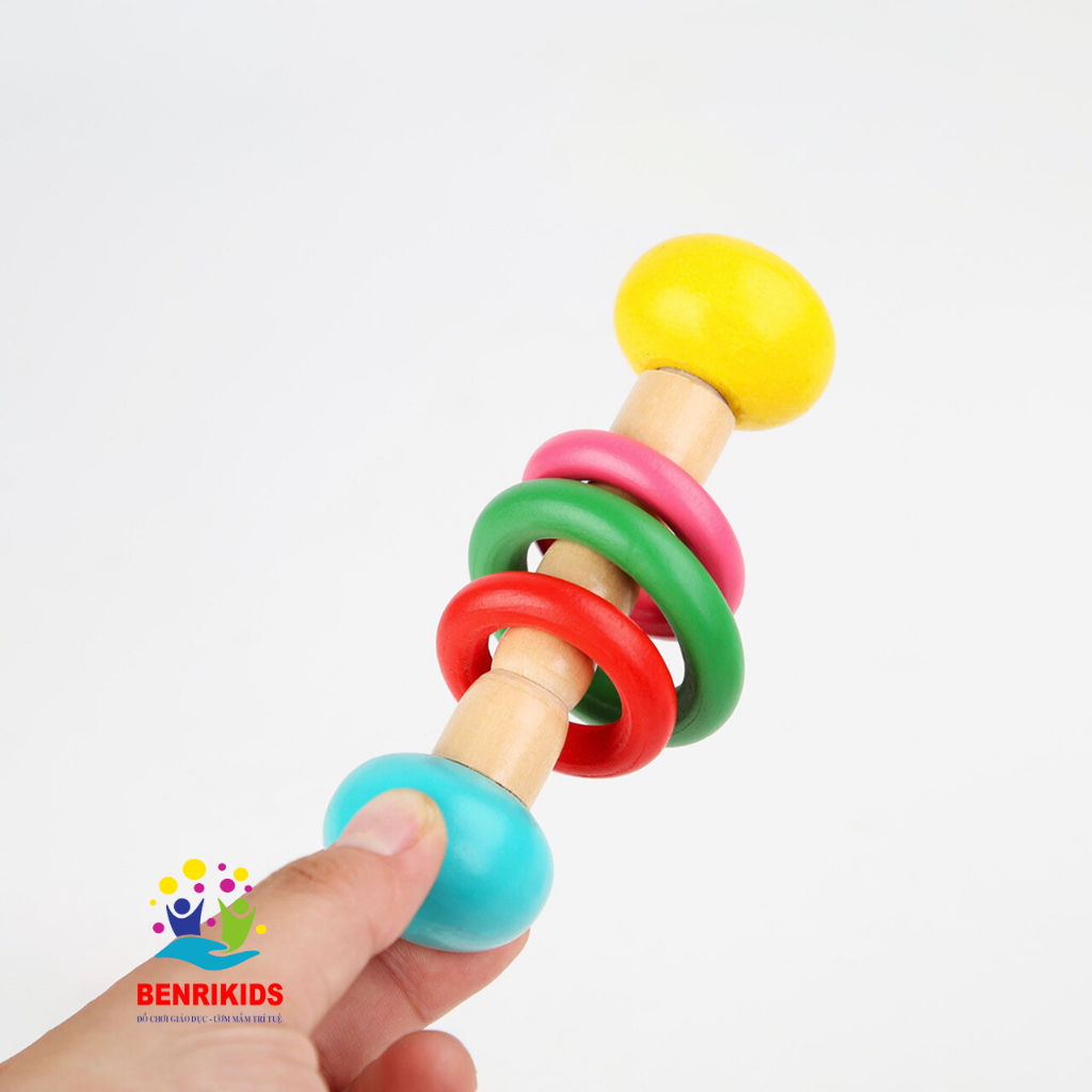 Đồ Chơi Sơ Sinh,Bộ 4 Lục Lạc Xúc Xắc Bằng Gỗ Tự Nhiên Cho Bé