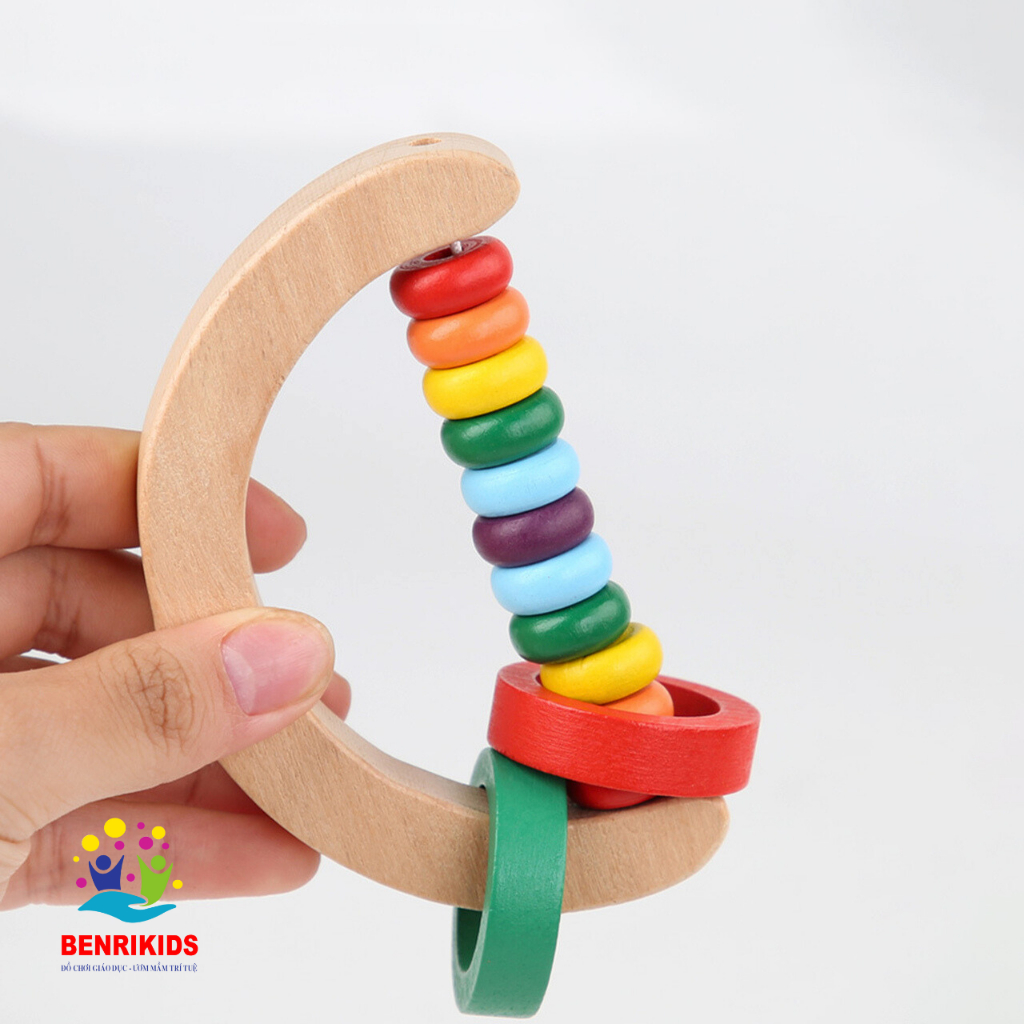 Đồ Chơi Sơ Sinh,Bộ 4 Lục Lạc Xúc Xắc Bằng Gỗ Tự Nhiên Cho Bé