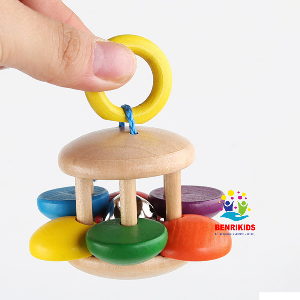 Đồ Chơi Sơ Sinh,Bộ 4 Lục Lạc Xúc Xắc Bằng Gỗ Tự Nhiên Cho Bé