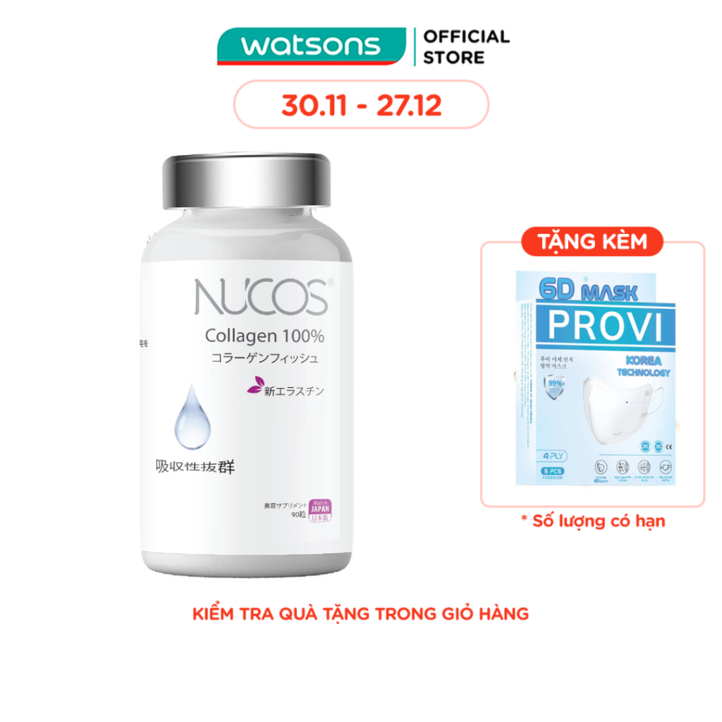 Thực Phẩm Bảo Vệ Sức Khỏe Nucos Ngăn Ngừa Lão Hóa Da Collagen 100% 90 Viên