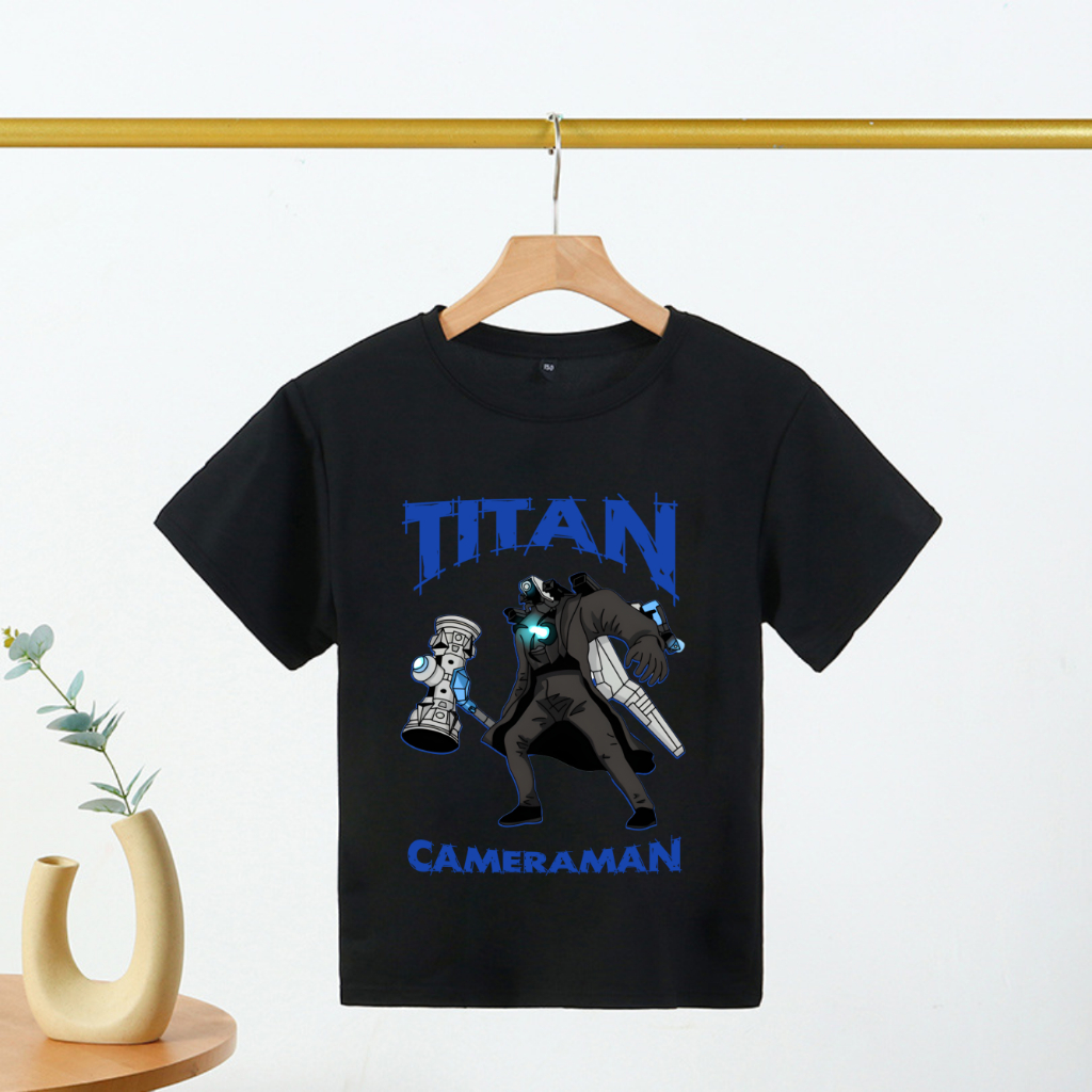 Áo thun trẻ em màu đen cotton 100% in hình Skibidi Toilet, Spearkerman, Cameraman, TVMan