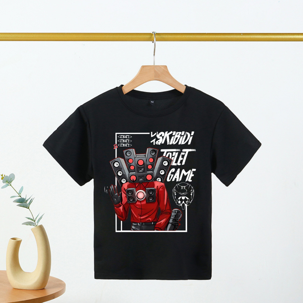 Áo thun trẻ em màu đen cotton 100% in hình Skibidi Toilet, Spearkerman, Cameraman, TVMan