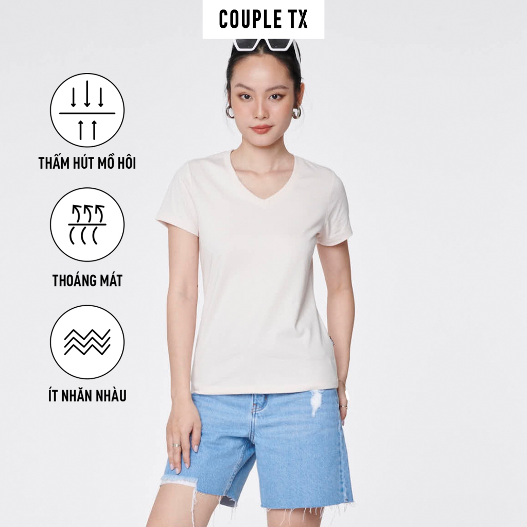 Áo Thun Nữ Basic Couple TX Cổ Tim Slim Fit WTS 2326