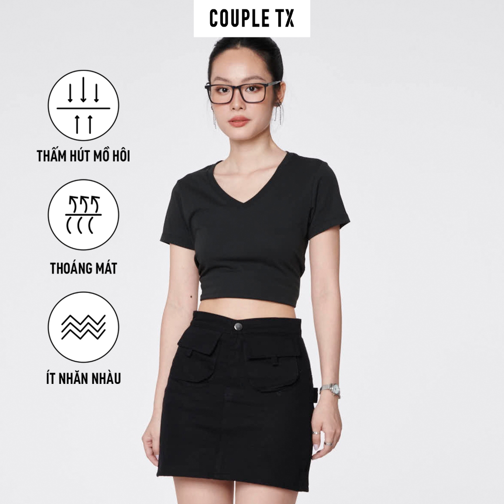 Áo Thun Nữ Basic Couple TX Cổ Tim Slim Fit WTS 2326