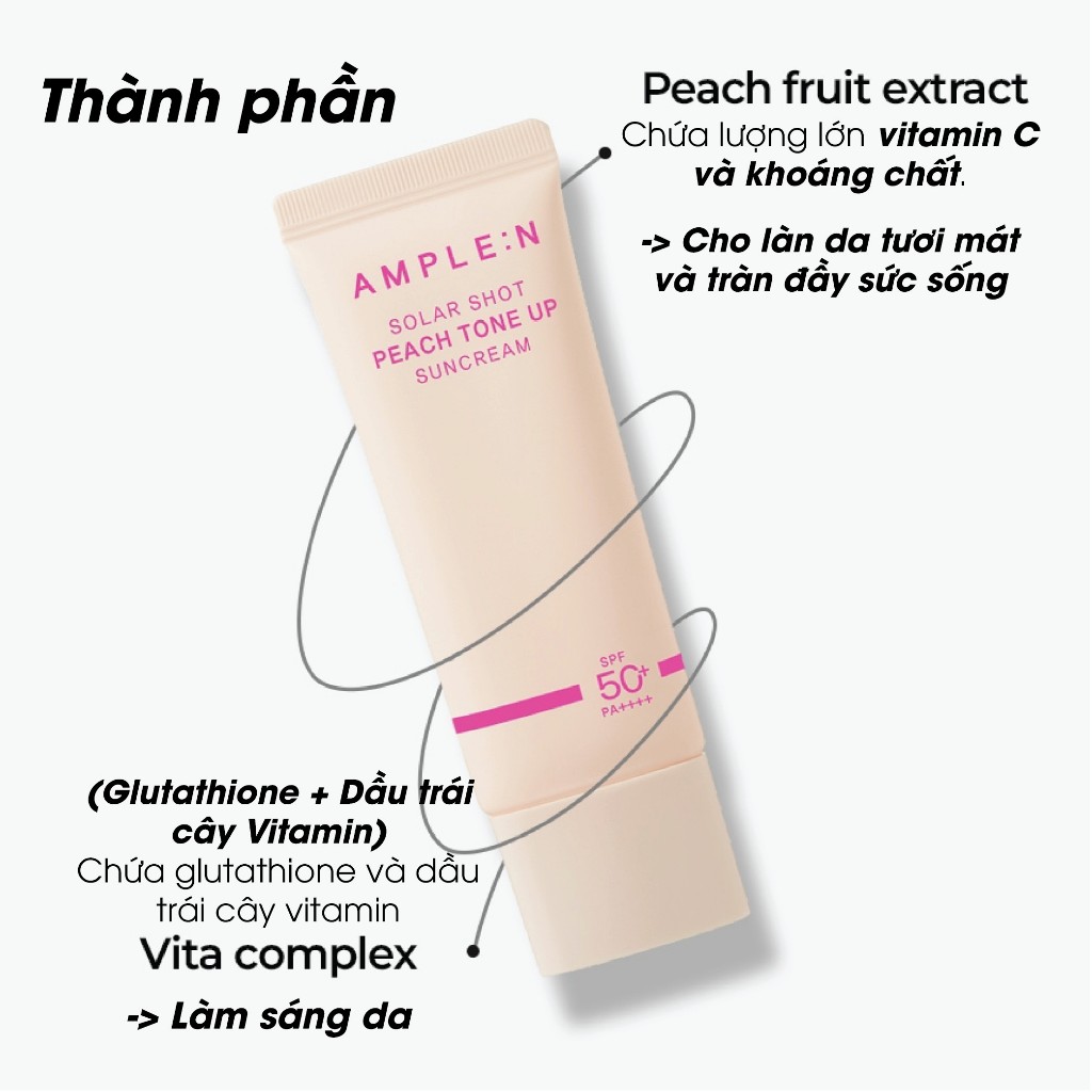 Kem Chống Nắng Nâng Tone Hồng Đào Ample:n Solar Shot Peach Tone Up Suncream 40ml