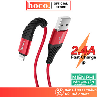 Dây sạc nhanh Hoco cáp dù siêu bền chống gãy gập hỗ trợ sạc lên đến 2.4A cho các dòng ip7 8p xsm 11 12