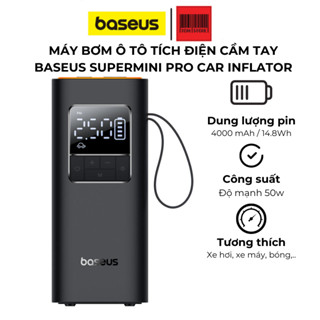 Máy Bơm Tích Điện Cầm Tay, Bơm Lốp Cho Ô Tô, Xe Máy Baseus SuperMini Pro Car Inflator Pin 4000mah công suất 50w