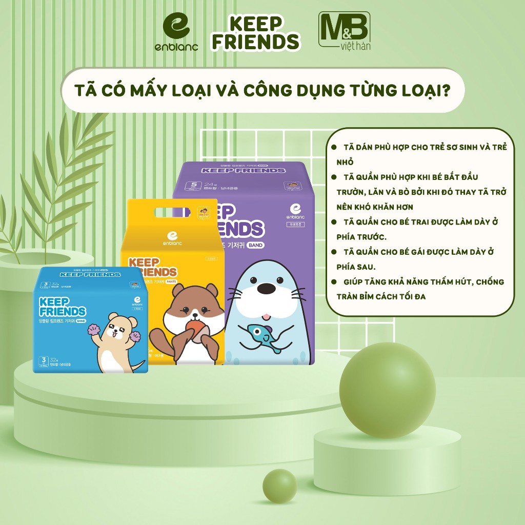 Set 3 Miếng Thử Tã Bỉm Quần Enblanc Keep Friends Và Khăn Giấy Ướt Mini Indipink