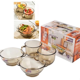 SET BỘ 4  LY CHÉN thủy tinh màu hổ phách đẹp trộn salad, ăn cơm, ăn chè, decor .Tô thủy tinh đựng canh ,ăn mì có nắ