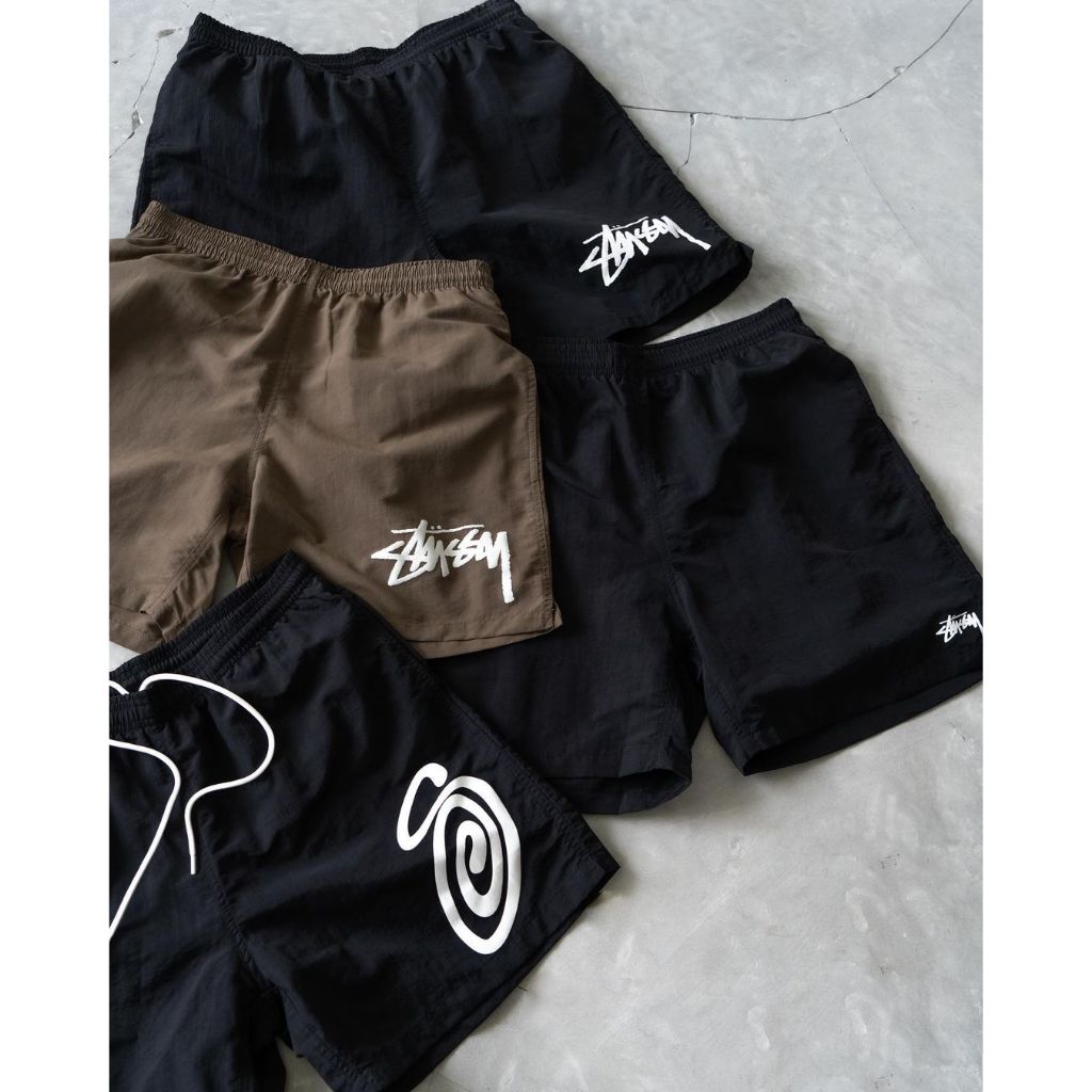 Quần short dù gió thể thao Stussy chữ S form trên đầu gối siêu nhẹ thoải mái chống nước có lót lưới