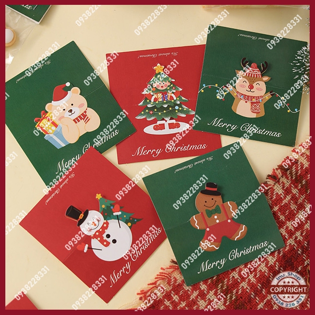Set 10-20-50 túi đựng bánh có nắp bìa mẫu hình Noel người Tuyết, Tuần lộc, cây Thông giáng sinh, người bánh Gừng