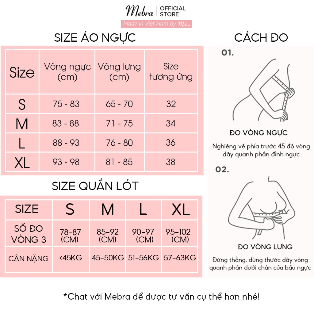 Bộ đồ lót ren trắng viền mi áo có gọng cup chéo quần lót ren cánh tiên gợi cảm Mebra