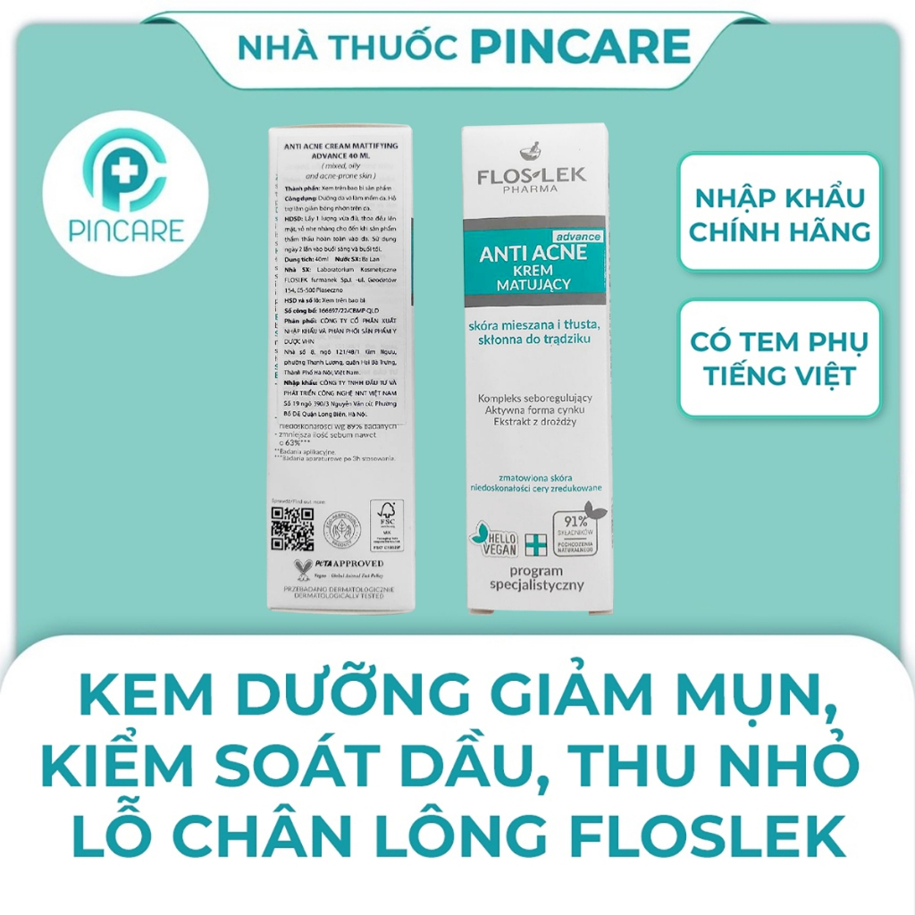 Kem dưỡng giảm mụn, kiểm soát dầu Floslek Mattifying Cream - Hàng chính hãng - Nhà thuốc PinCare