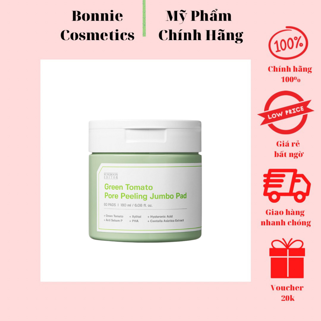 Toner pad cà chua xanh SUNGBOON GREEN cải thiện tình trạng lỗ chân lông to, dưỡng ẩm da 180ml - BonnieCosmetics