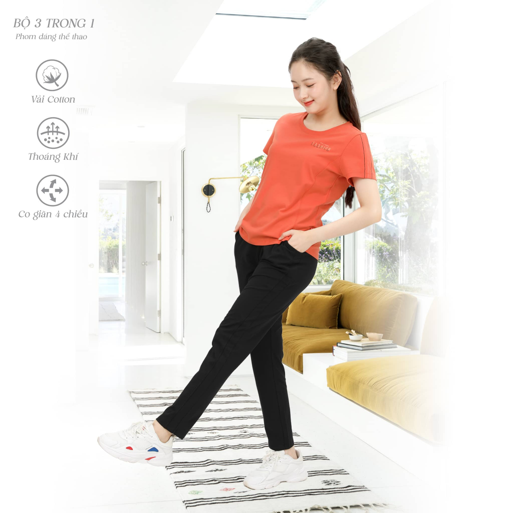 Bộ dài nữ mặc nhà kiểu quần dài tay ngắn chất liệu cotton cao cấp 193p 6015 PALTAL