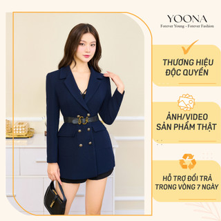Áo khoác blazer dáng ôm phối 2 hàng cúc và đai da bản lớn cá tính YOONA - YT18A185