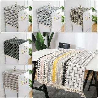(50*100CM+50*150CM_2 BIÊN RUA VINTAGE) KHĂN PHỦ TỦ kệ decor phong cách BẮC ÂU. Thảm trải vải thô họa tiết, màu trơn đẹp