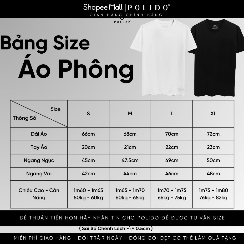 Áo Thun Nam Cộc Tay Đen Và Trắng Polido Chất Cotton Thoáng Mát Hạn Chế Nhăn Thoáng Mát Mềm Mịn Co Giãn Tốt Thời Trang