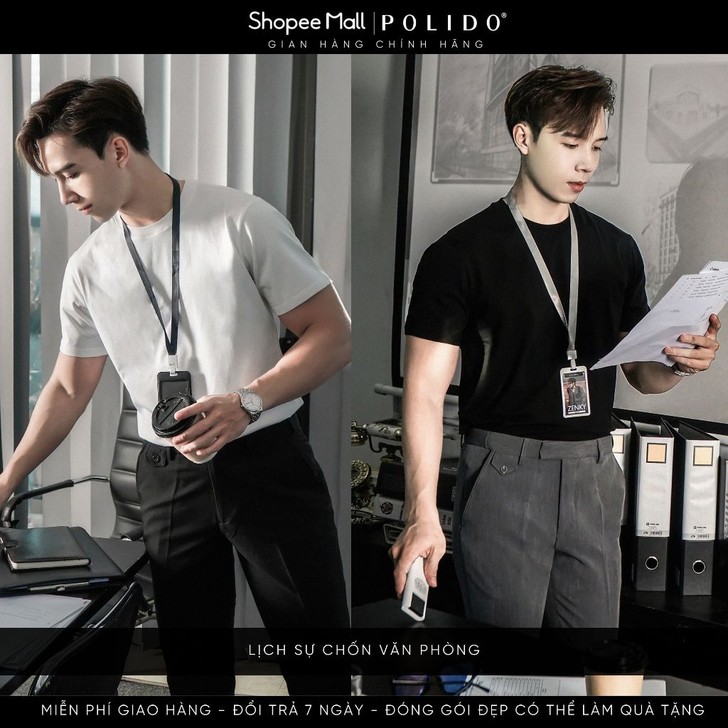 Áo Thun Nam Cộc Tay Đen Và Trắng Polido Chất Cotton Thoáng Mát Hạn Chế Nhăn Thoáng Mát Mềm Mịn Co Giãn Tốt Thời Trang