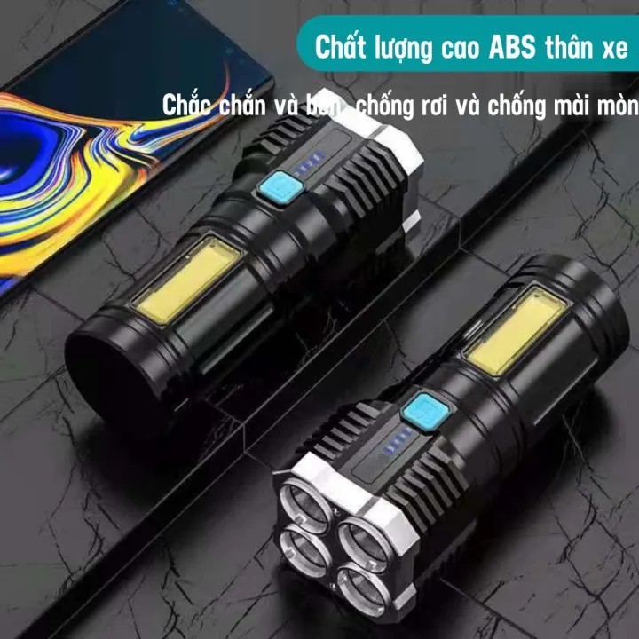STRA01522 Đèn Pin Cầm Tay Siêu Sáng Chiếu Sáng 4 Chế Độ Sáng Tiện Dụng Kèm dây sạc