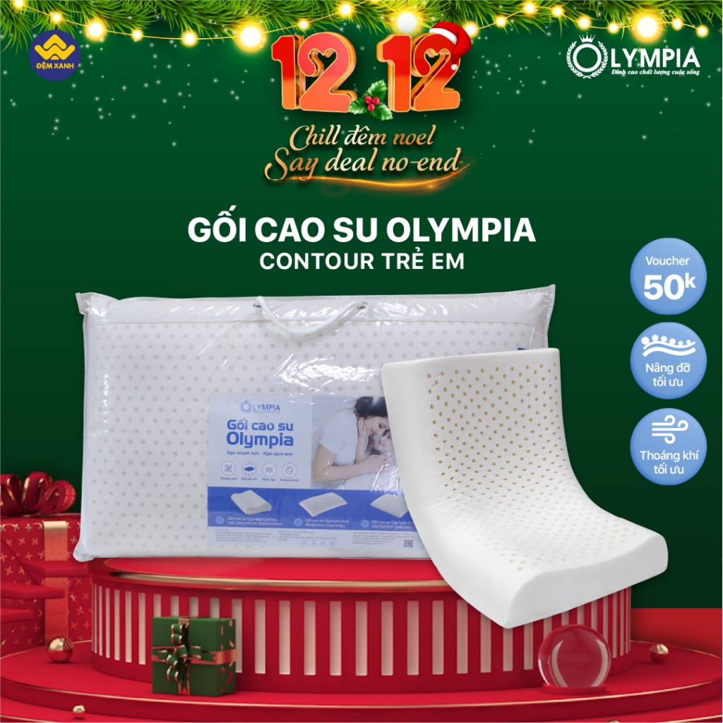 [ẢNH THẬT] Gối cao su Olympia Contour lượn sóng trẻ em 30x50x7x9 (Chính Hãng)