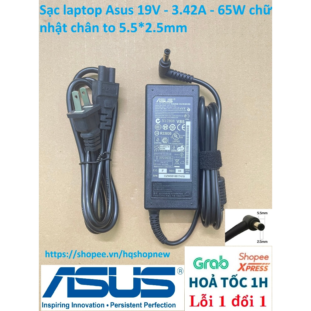 ⚡️ Sạc laptop Asus 19V - 3.42A - 65W chữ nhật chân to 5.5*2.5mm
