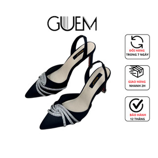 Giày cao gót sandal nữ 7cm dây xoắn đính đá mũi nhọn a03