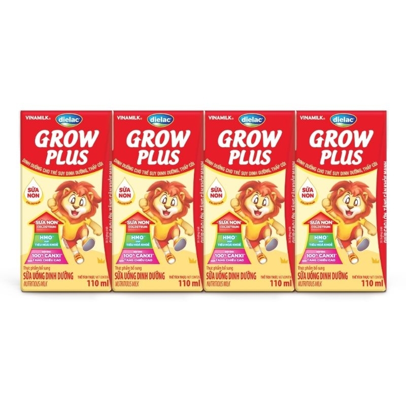 Lốc 4 hộp sữa Dialac Grow plus Sữa non Vinamilk 110ml (grow đỏ)